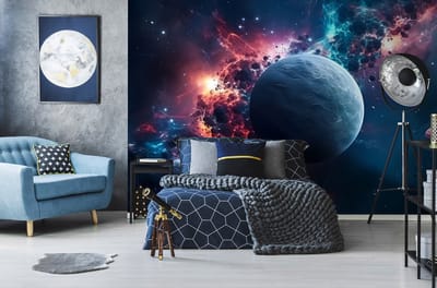 Fotobehang - Universum - Heelal - Sterren - Galaxy - Planeet - Maan - Astronomie - Vliesbehang - 152x104cm (lxb)
