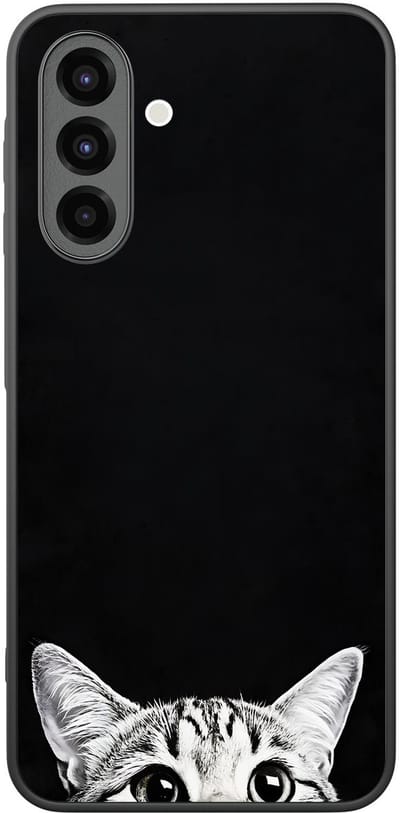 Hoesje geschikt voor Samsung Galaxy A26 - Kat kiekeboe - Zwart - TPU case - Print - Hardcase zwart telefoonhoesje
