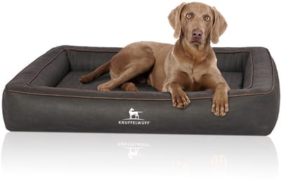 Knuffelwuff orthopedisch hondenbed van met laser doorstikt kunstleer Montego 85 x 65cm zwart