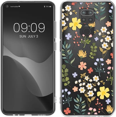 kwmobile telefoonhoesje geschikt voor Xiaomi Redmi Note 9 - Hoesje voor smartphone in geel / groen / transparant - Charmante bloemen design