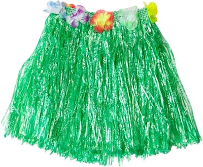Jumada's - Hawaii rokje - Verkleedrokje - Hula rokje - Raffia - Bloemen - Groen - 40 cm