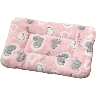 Luxe Pluche Huisdierdeken met Roze Hartjesdesign - Zachte, Warme Fleecemat voor Honden en Katten, Ideaal voor Kleine tot Grote Rassen XS