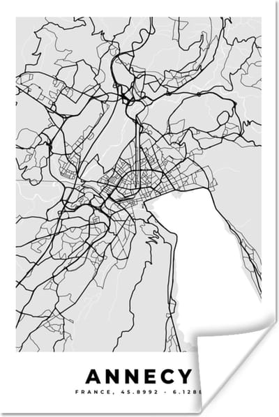Poster Annecy – Plattegrond - Frankrijk – Kaart – Stadskaart - 120x180 cm XXL