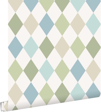 ESTAhome behang ruitjes groen en blauw - 50 x 900 cm - 131761