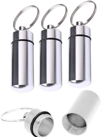 Dailygoods - 3 Lege Pillendozen - Waterdicht en Compact - Ideaal voor Reizen - Aluminium Pillendoos - Sleutelhanger voor Pillen - Geschikt voor Ou...