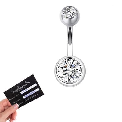 Navelpiercing chirurgisch staal Zilver -6 mm - navelpiercings met 2 Zirkonia balletjes met steentje