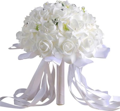 Bruidsboeket Kunstbloemen - Bruidsmeisje Boeket - Bruiloft Decoratie - Ziet er Natuurlijk Uit - Niet Gespecificeerd - Wit
