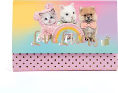 Studio Pets® dieren map met briefpapier en enveloppen – Ragdoll kat Mousie, konijn BunBun en Pomeriaan hond PomPom – briefpapier set voor kinderen