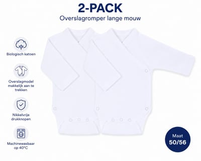 Witte Overslag Rompers Baby – 2 Pack – Biologisch Katoen – Lange Mouw – 0 Tot 3 Maanden
