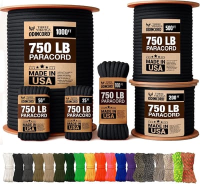 Paracord Touw - Sterk Koord - Outdoor Activiteiten - 11 Kern Strengen - 500 Voet Lengte - Zwart