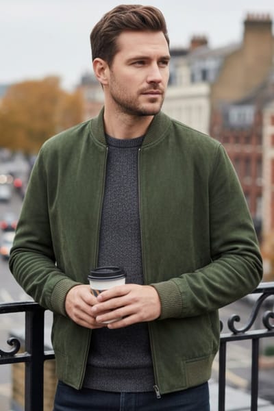 Mens Green Goat Suede MA-1 Bomber Jack-North