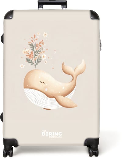 NoBoringSuitcases.com® - Koffer groot - Reiskoffer lichtgewicht - Walvis in pastel beige kleuren - Rolkoffer met 4 wielen - Grote trolley XL - 98 liter bagage