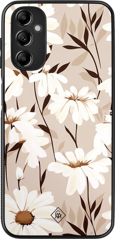 Casimoda® hoesje - Geschikt voor Samsung Galaxy A14 5G - In Bloom - Zwart TPU Backcover - Planten - Bruin/beige