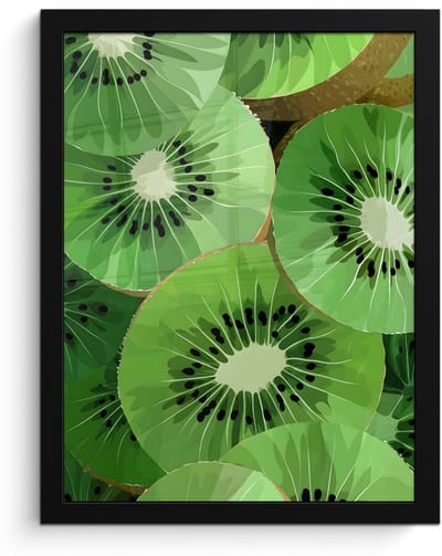 Poster in lijst - Fotolijst 30x40 cm - Posters - Kiwi - Groen - Pitten - Posterlijst zwart - Decoratie - Wanddecoratie woonkamer - Muurdecoratie slaapkamer