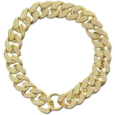 Kunststof Hondenhalsband Goud Luxe Diamant Bezette Halsband Voor Middelgrote Grote Honden Huisdier Sieraden Halsketting Accessoires Cubaanse Ketting (Golden,Neck 30cm (11.8 in)) goud