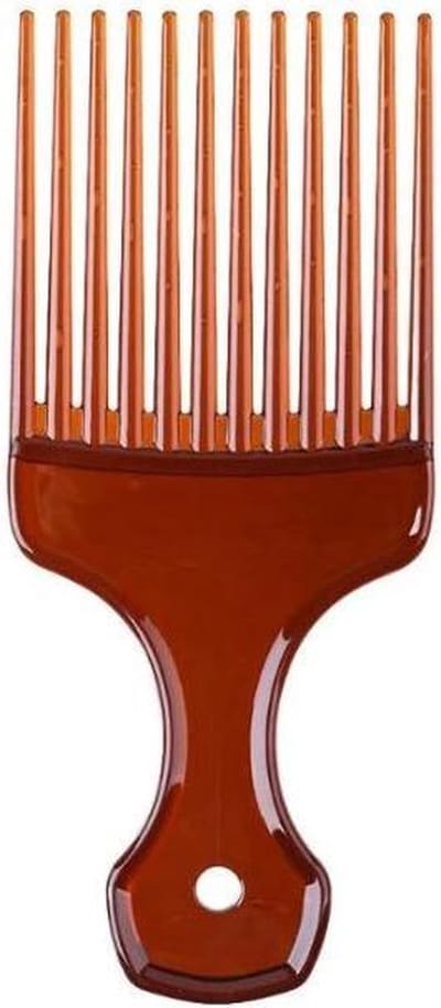 Scoby - Brede Tanden Afro Haar Kam - Krullend Haar Vork Kam - Unisex Haar Styling Tool - Bruin - Ideaal voor Krullen en Volume