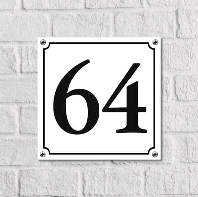 Huisnummerbord Wit Dibond Deluxe - Nummer 64 - incl. bevestiging | - naambord - nummerbord - voordeur