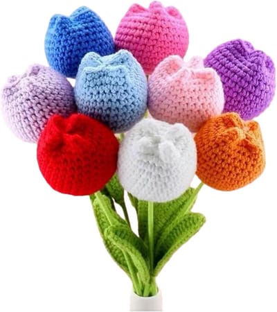 Gehaakte tulpen boeket - Gebreide bloemen - Woondecoratie - Puur handgemaakt - 30.5 cm hoog - Kleur mengen