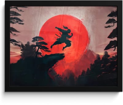 Poster in lijst - Fotolijst 40x30 cm - Posters - Zon - Krijger - Bomen - Bergen - Posterlijst zwart - Decoratie - Wanddecoratie woonkamer - Muurdecoratie slaapkamer