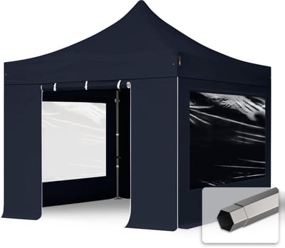 3x3 m Easy Up partytent Vouwpaviljoen, PREMIUM staal 40mm met zijwanden (panorama), zwart