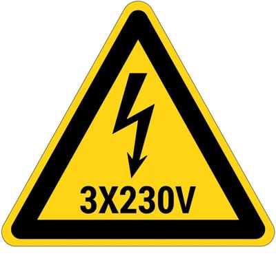 3x230V elektrische spanning waarschuwingsbord | gecoat dibond materiaal | 15 cm