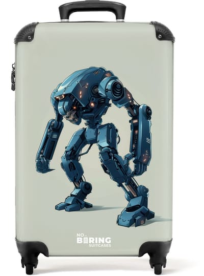 NoBoringSuitcases.com® - Kinderkoffer - Kindertrolley - Robot - Minimalistisch - Handbagage koffer lichtgewicht - Reiskoffer trolley - Rolkoffer met wieltjes - Past binnen 55x40x20 en 55x35x25