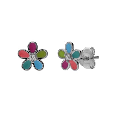 Lucardi Kinder Zilveren oorknop kinderen enamel - Oorbellen - 925 Zilver - Zilverkleurig