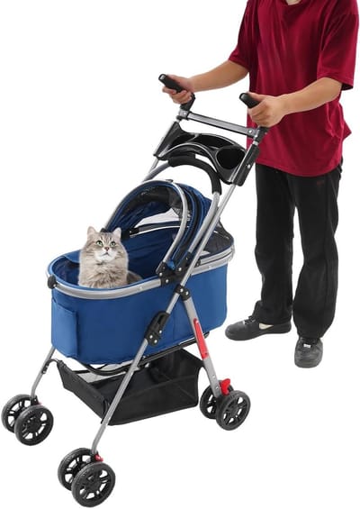 Hondenbuggy 3-in-1 - Reiswieg Honden - Comfortabel Reizen - Afneembare Mand - Tot 12 kg - Donkerblauw