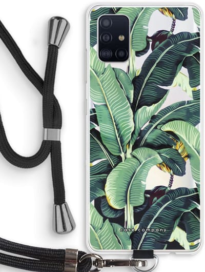 Hoesje met koord geschikt voor Samsung Galaxy A51 4G hoesje met Koord - Bananenbladeren - Telefoonhoesje met Zwart Koord - Bescherming aan alle Kanten en Over de Schermrand
