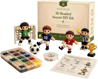 Kralen Voetballer Kit - Doe-het-zelf Figuur - Creatief Knutselen - Levendig Kleurrijk Ontwerp - 12x8x2cm Opbergdoos - Meerkleurig