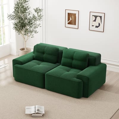 MODENUIT Sofa 2-Zits - Modulair Diepzit Ontwerp Met Brede Armleuningen - Voor Woonkamer En Lounge - Ribstof Groen