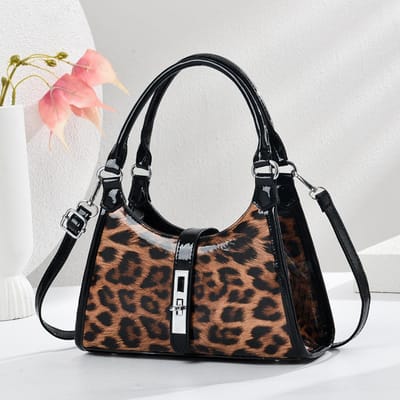 Nouveau sac Crescent imprimé léopard, sac à bandoulière de grande capacité, sac à bandoulière polyvalent pour seniors . black