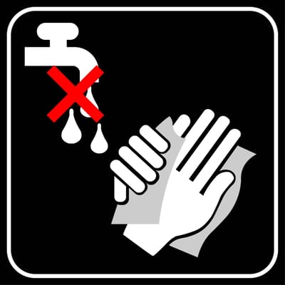 Met droge handen gebruiken sticker 100 x 100 mm