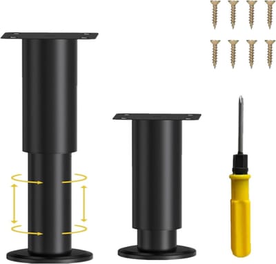 JGS Premium - Bedpoten 2 st - Verstelbare metalen meubelpoten voor bedframe, sofa en tafel - Inclusief schroeven en schroevendraaier - Donker 8-12 cm - Badkamermeubelpoten