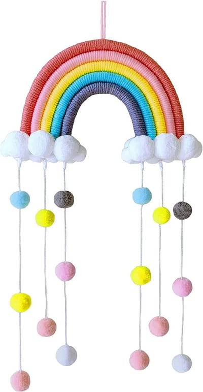 regenboog muurdecoratie macramé hangend, macramé geweven decoratief voor de kamer, schattige wanddecoratie geschikt voor feestversieringen cadeaus (Roze)