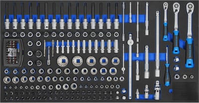 SW-Stahl Z3011-3 assortiment werkplaatswagens, dopsleutel 1/4", 3/8", 1/2", met ratels, 167-delig, gereedschapswagen-inzetstukken, professionele werkplaatsuitrusting, gereedschapsinzet voor voertuigen