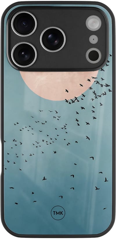 Hoesje geschikt voor Apple iPhone 17 Pro - Moon birds - Roze - TPU luxe case (glossy toplaag) - Marmer - Hardcase backcover zwart