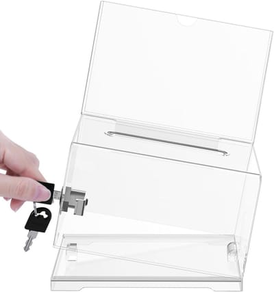 Slotbare Acryl Dispenser Box in Blauw met Sleutels voor Wedstrijden, Tuning en Visitekaartjes, Inclusief Stickers en Veiligheidsfuncties