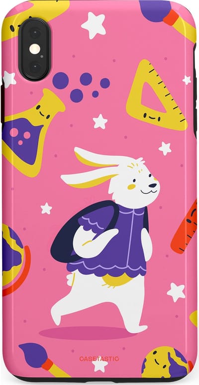 Casetastic hoesje geschikt voor Apple iPhone XS Max - Dubbellaagse bescherming - Slimme konijnensprongen - Fashion Case - Koraal Geel Roze