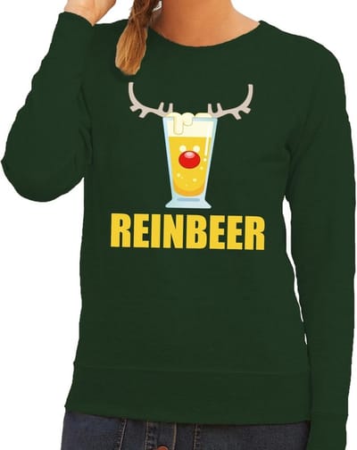 Foute kersttrui / sweater Reinbeer groen voor dames - Kersttruien XS