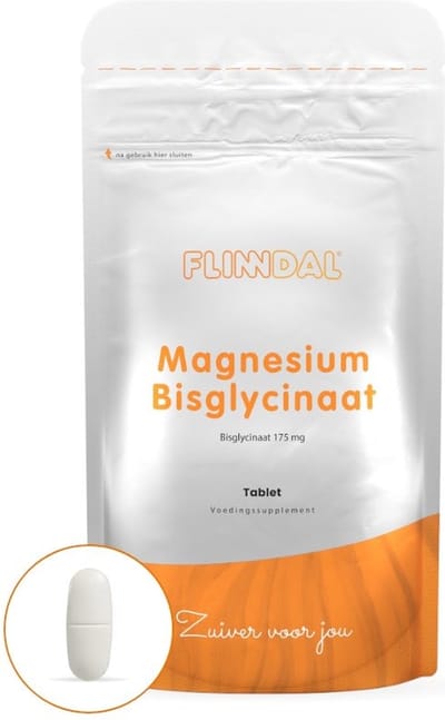 Flinndal Magnesium Bisglycinaat - 175 mg Magnesium Bisglycinaat per tablet - Goed voor het geheugen en geestelijke balans - 90 tabletten
