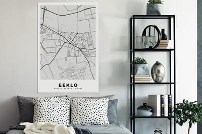 Canvas schilderij 90x140 cm - Wanddecoratie Kaart – Plattegrond – Stadskaart – Eeklo – België – Zwart Wit - Muurdecoratie woonkamer - Slaapkamer decoratie - Kamer accessoires - Schilderijen