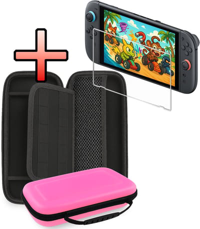 Hoesje Geschikt voor Nintendo Switch 2 Case Hoes Hard Cover Met Screenprotector - Hoes Geschikt voor Nintendo Switch 2 Hoes - Roze