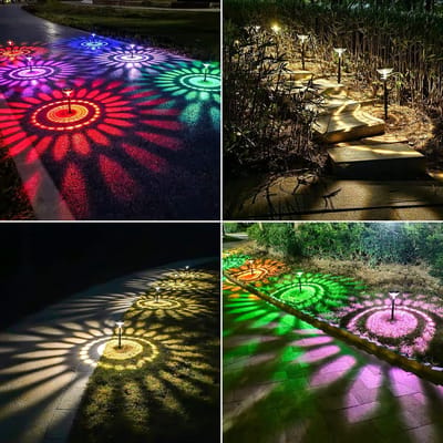 4-pack heldere zonnepadverlichting, kleurveranderende/warmwitte LED-zonnelampen voor buiten, IP67 waterdichte zonnestraatverlichting, zonnetuinverlichting voor gazon- en landschapsdecoratie