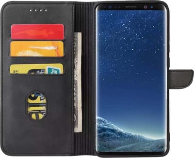 Geschikt voor Samsung Galaxy S8 Telefoonhoesje Kunstleer met Magnetisch lipje en Pasjeshouder Book Case met Klepje - Zwart - Smartphonica geschikt voor Samsung Galaxy S8
