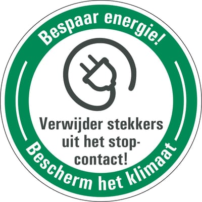 Energie besparen sticker verwijder stekkers 100 mm