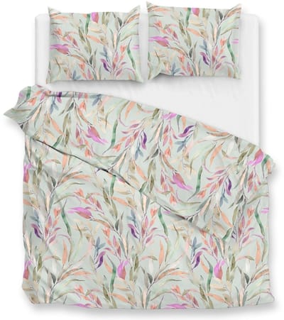 Zohome Dekbedovertrek Tia - Deken - Dekbed - Groen - 100% Katoen-Satijn - Bladeren - 260x220 + 2 slopen 60/70 cm