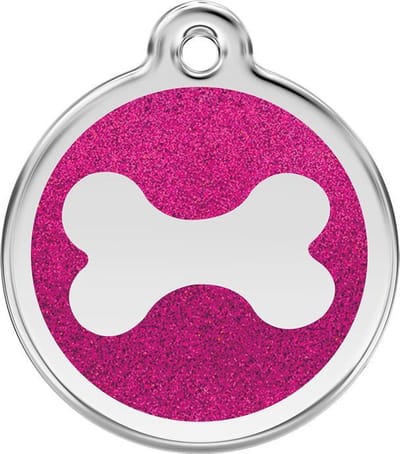 Bone Hot Pink glitter hondenpenning small/klein dia. 2 cm RedDingo
