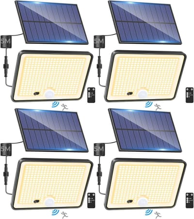 Zonnelampen voor buiten met bewegingssensor en afstandsbediening – 342 LEDs – Waterdicht en energiezuinig