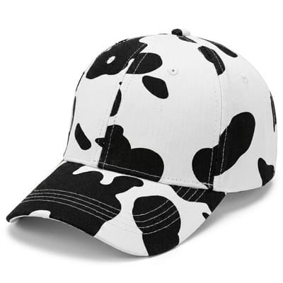 Zwart wit koe print baseball pet dames en heren – cap met dierenprint en gebogen klep – verstelbare casual baseball pet met koeienpatroon – zwart witte pet voor outdoor en dagelijks gebruik